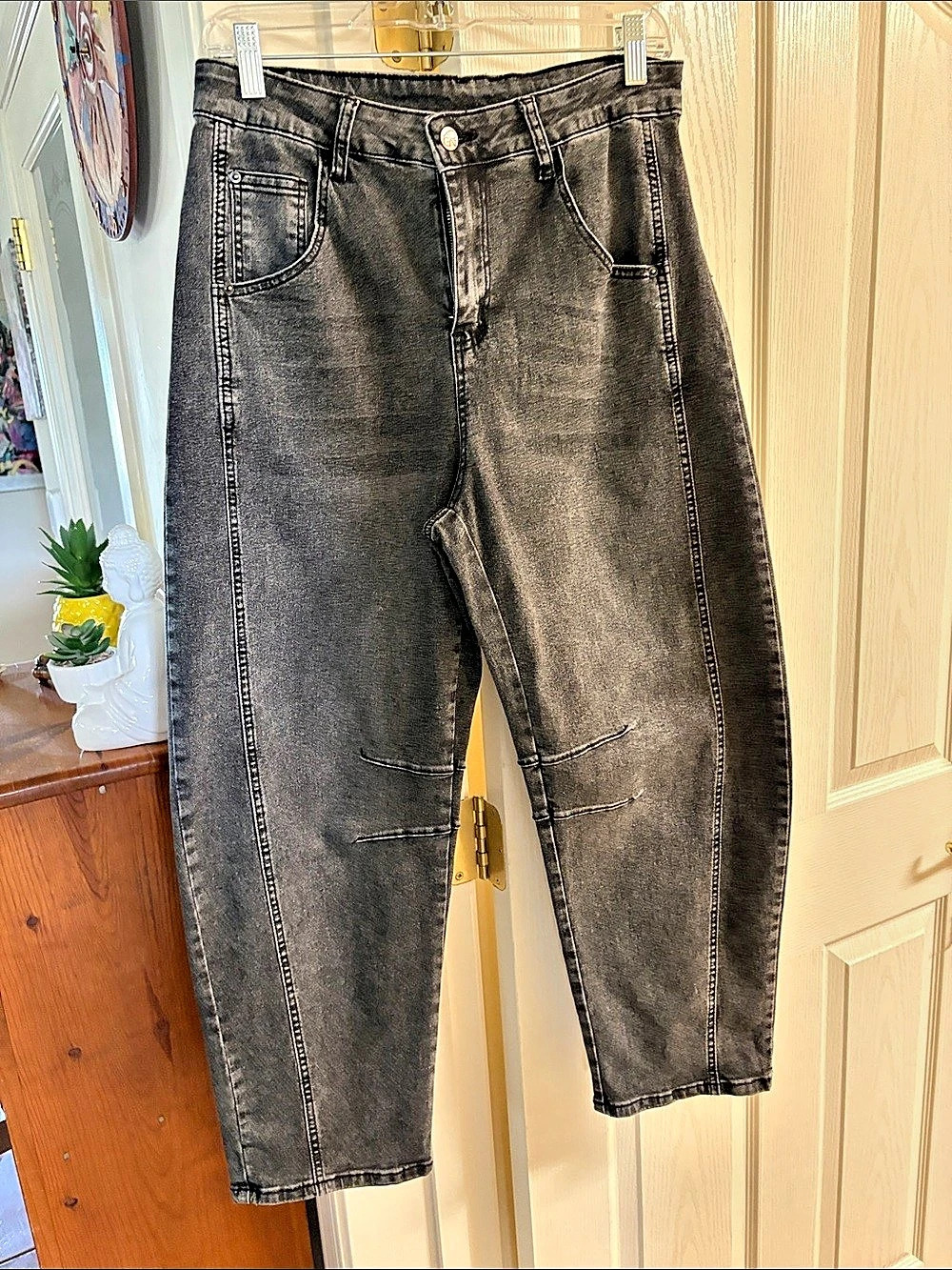 Women's Black Ankle Barrel Jeans Size Large